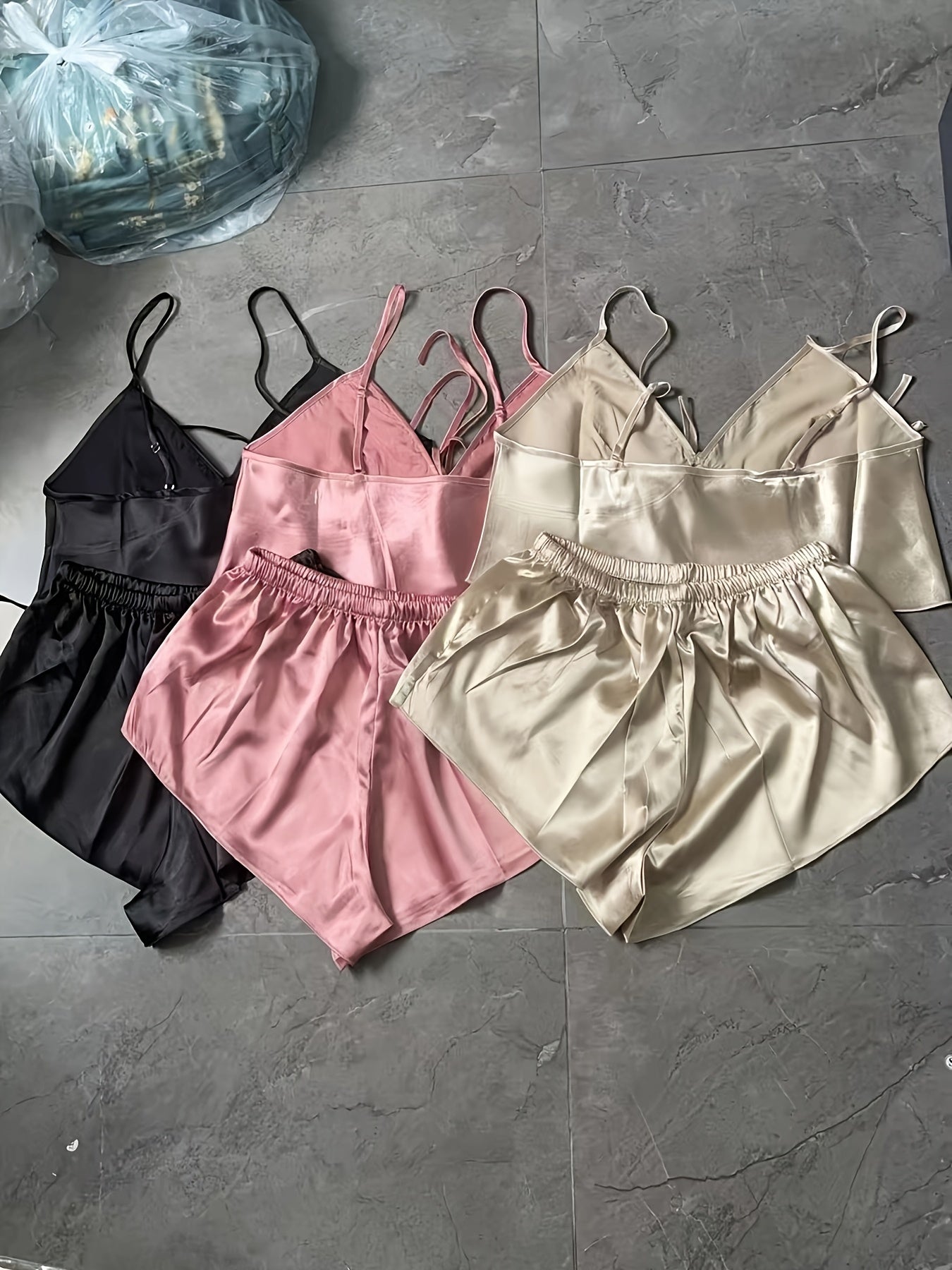6pcs Pajama Set Four Seasons Simulation Fashion Sexy Suspender Top and Shorts Pajamas for Women